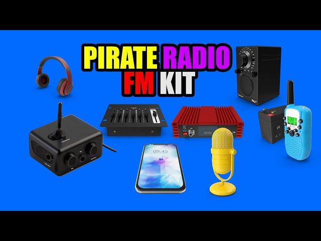 PIRATE Radio Station FM Transmitter Kit. Transmitter, Antenna, Audio setup home pirate radio station