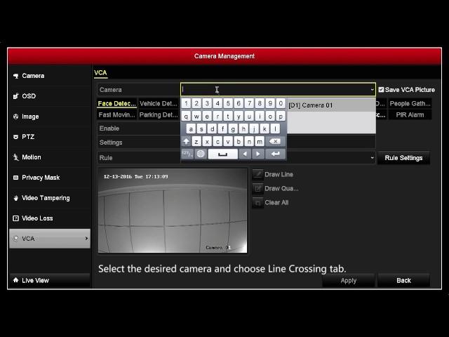 How to setup line crossing detection on a Hikvision NVR or DVR Graphic User interface GUI