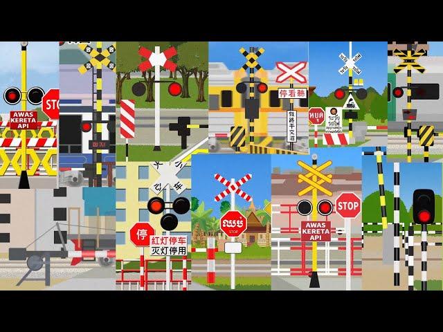 【踏切アニメ】アジアのふみきりがいろんな場所でカンカンAsian Railroad crossings on various places!! UPDATED