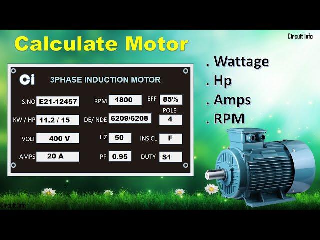 Calculation of Induction Motor  KW/ RPM / HP /Current /@Circuit info