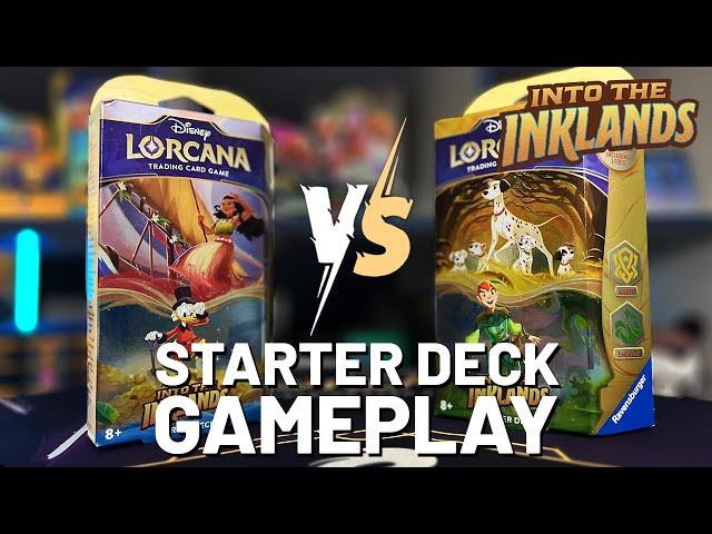 Disney Lorcana Into The Inklands Starter Deck Full Match Gameplay