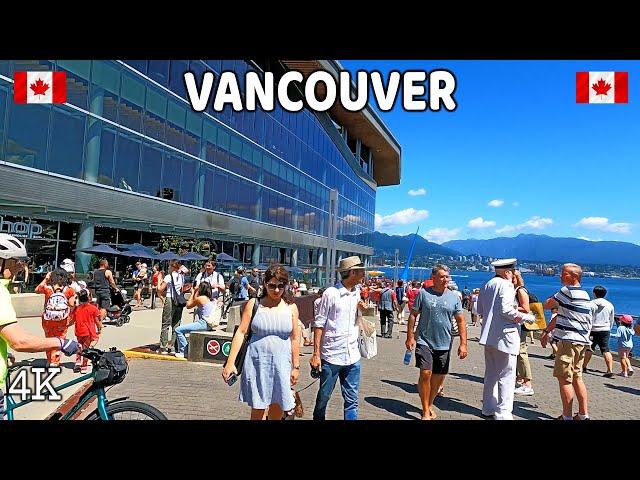  【4K】️ Downtown Vancouver BC, Canada. Amazing sunny day.  Relaxing Walk.