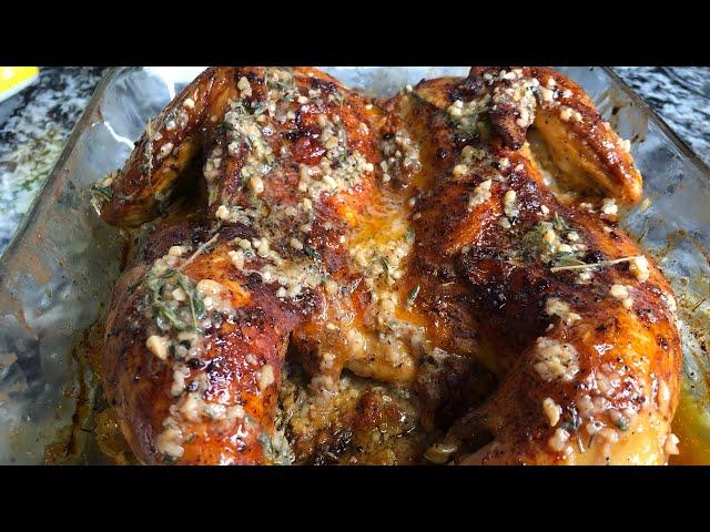 EASY GARLIC BUTTER ROASTED CHICKEN | SPATCHCOCK STYLE | Cooking w/ Ashley