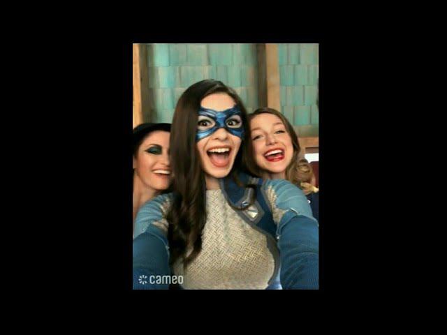 Melissa benoist with Nicole maines and Chyler leigh on set Supergirl season 6 #39