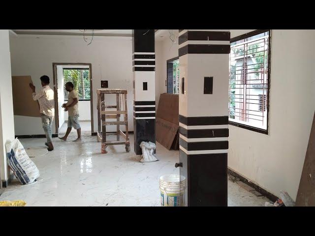 4 corner pillar granite and full body white tiles design|| pillar granite design