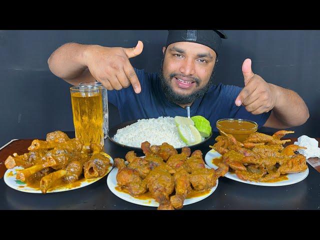 SPICY MUTTON CURRY, CHICKEN LEG PIECE CURRY AND QUAIL CURRY WITH RICE ASMR MUKBANG EATING SHOW