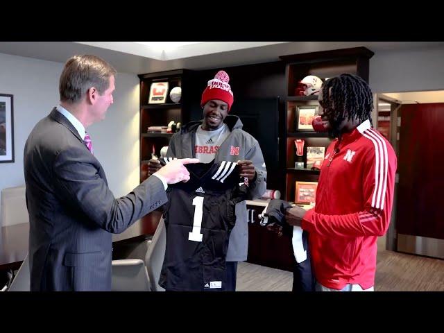 Trev Alberts presents Blackshirts to Nebraska Basketball