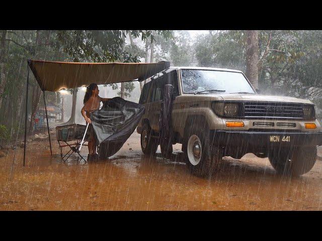 CAMPING DISASTER in HEAVY RAIN with my LAND CRUISER || White Noise Rain || ASMR