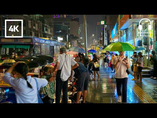 [4K] Walking in the Sudden Heavy Rain during the Dry Season in Downtown Bangkok