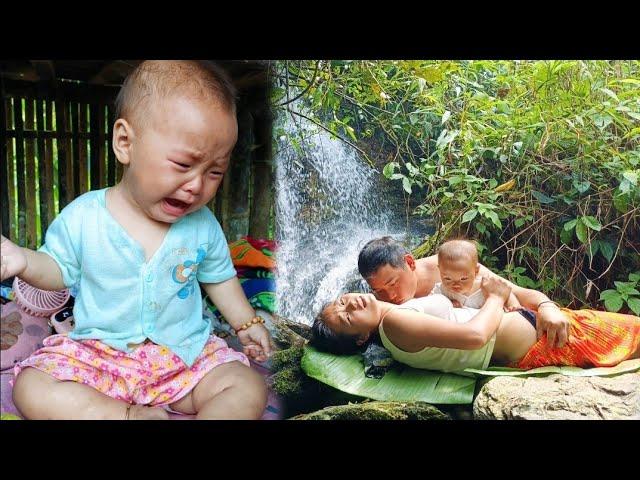 Single mother prepares gift for Mr. Chung at waterfall stream, picks vegetables to sell