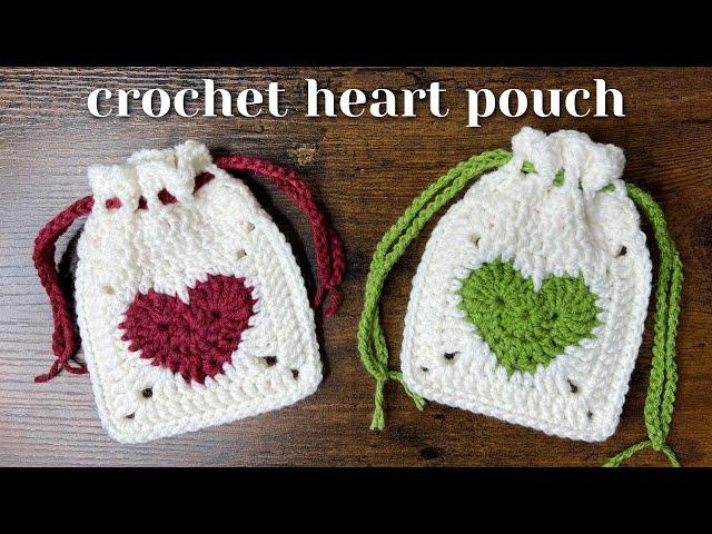 Crochet Heart Drawstring Pouch Tutorial & Free Pattern