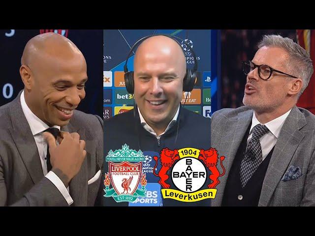 Liverpool vs Bayer Leverkusen 4-0 Arne Slot Jokes With Thierry Henry & CarragherLuis Diaz Hat-trick