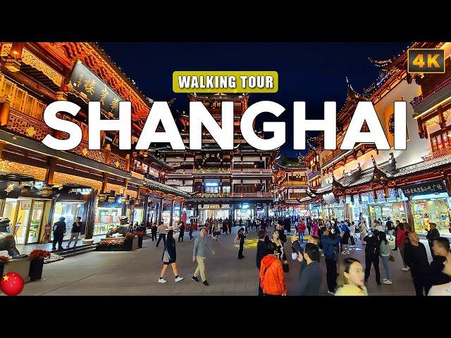 Shanghai 4K Walking Tour - Night Walk in Yuyuan Old Street