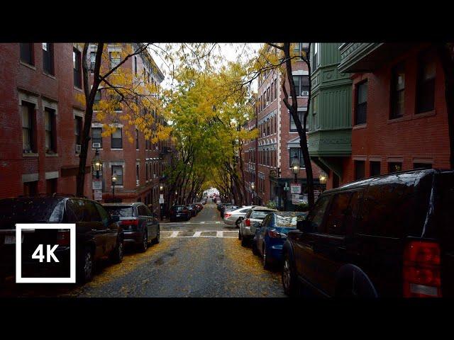 Walking in the Rain in Boston, MA (Binaural Rain on Umbrella Sounds in Beacon Hill) 4k ASMR