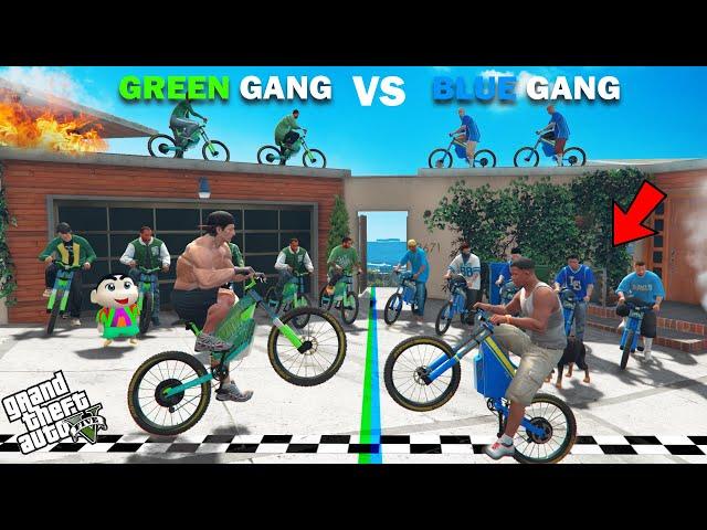 Franklin Blue Gang VS Shinchan Green Gang Bicycle Challenge In GTA 5!