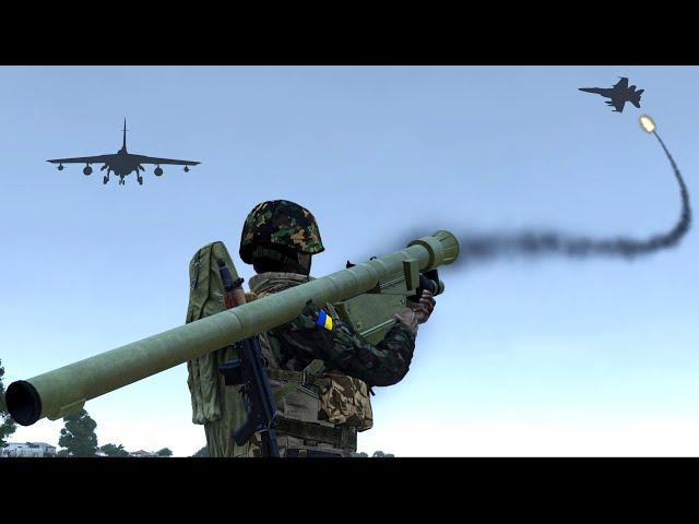 Russian Su-25 Fighter Jets Shot Down by Ukraine Stinger Missile FIM-92 – Simulation - ARMA 3