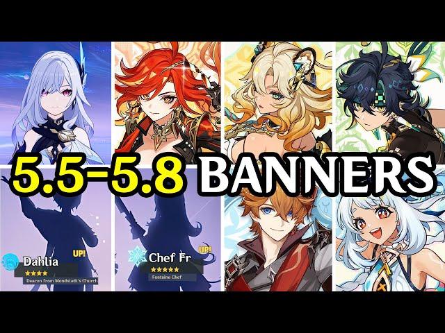 UPDATED BANNER LINEUP VERSIONS 5.5 TO 5.8 ! Skirk, Mavuika Rerun and Akkefi - Genshin Impact