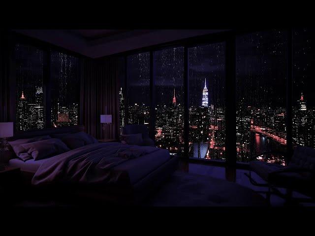 Ultimate Relaxation: Rain on Window in a Cozy Bedroom with Night View ️