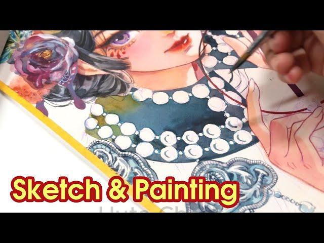 Sketch VS Painting - Boku Undo Shadow Black Watercolors #hutachan