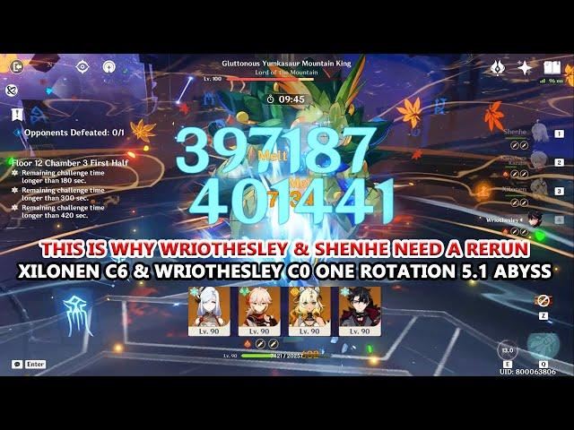 This is Why Wriothesley & Shenhe Need a Rerun | Xilonen C6 & Wriothesley C0 One Rotation 5.1 Abyss