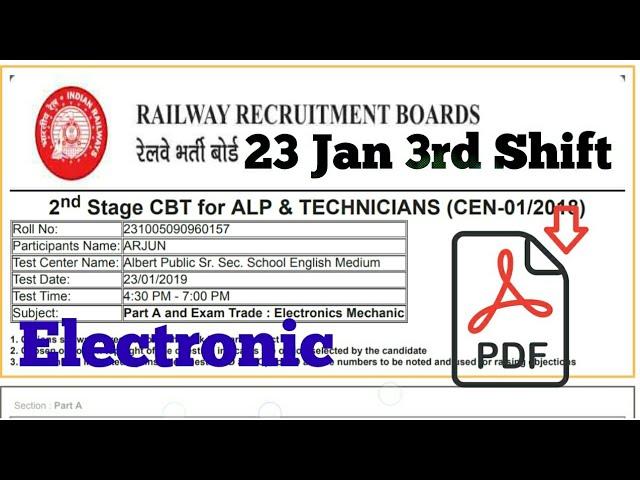 RRB ALP CBT -2 Electronic Mechanic Trade All Shift Previous Paper