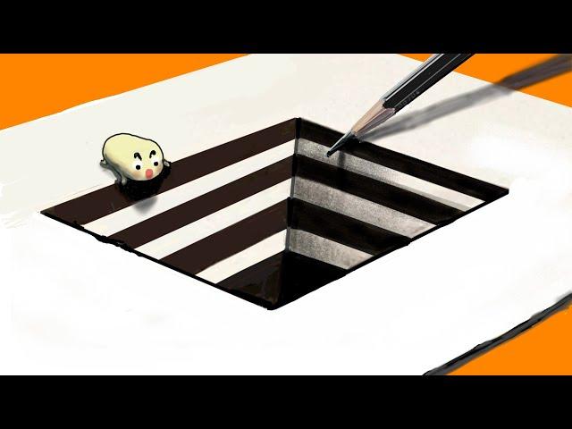 Very Easy!!쉬운 3D입체그림 그리기,간단한 그림그리기,How to Draw 3D Hole , Easy 3D Drawing, 착시 현상 그리기,