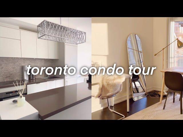 Downtown Toronto 1 bed + den condo/apartment tour 2022 cheap minimal room makeover - ikea furniture