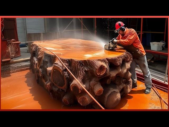 Man Transforms Massive Tree Log into Amazing Table | by @WoodworkingCraftsman