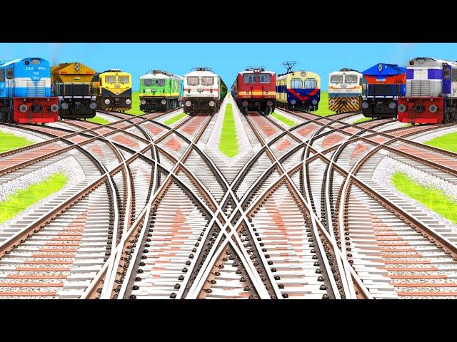 10 TRAINS BACK TO BACK CROSSING ON BUMPY RAILROAD TRACKS |  Railworks Train Simulator