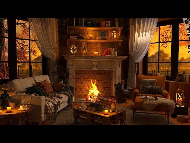 Autumn Evening Ambience with Relaxing Fireplace & Rain Sounds