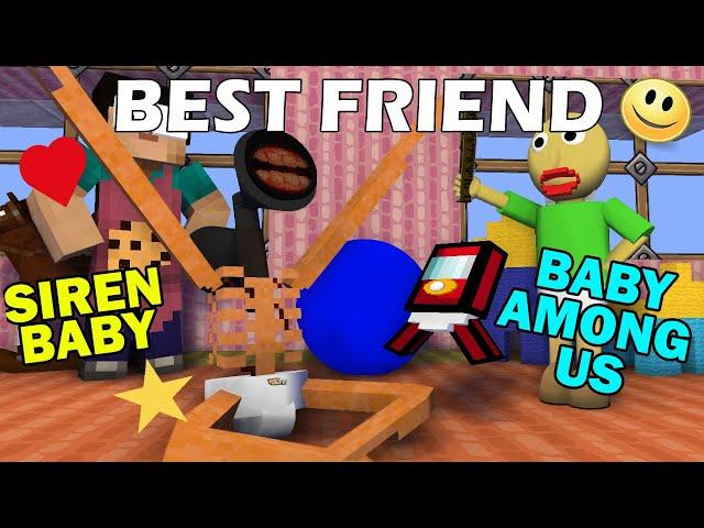 BABY SIREN HEAD AND AMONG US BECOME BEST FRIEND - MINECRAFT ANIMATION