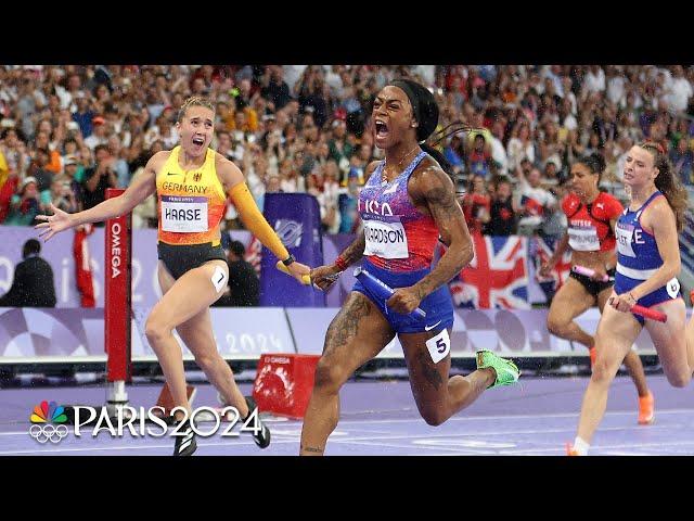 Team USA's win in the women's 4x100m relay final viewed up close | Paris Olympics | NBC Sports