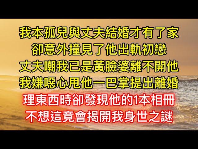 我本孤兒與丈夫結婚才有了家，卻意外撞見了他出軌初戀，丈夫嘲我已是黃臉婆離不開他，我嫌噁心甩他一巴掌提出離婚，理東西時卻發現他的1本相冊，不想這竟會揭開我身世之謎