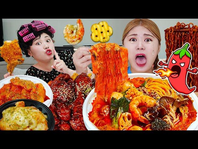 Mukbang Fried Chicken Ramyun at night REAL SOUND by HIU 하이유