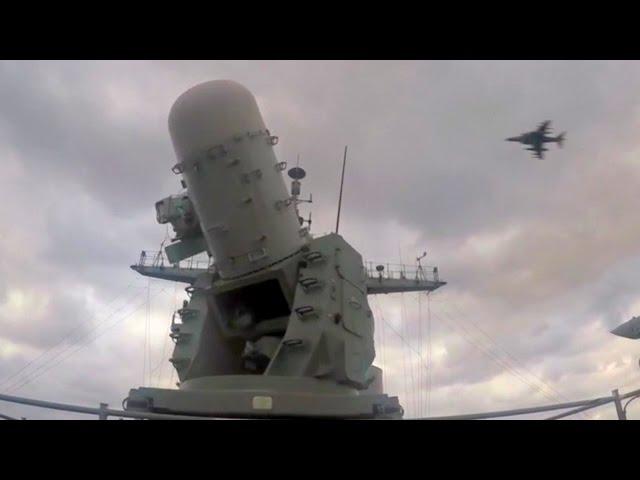 Navy CIWS Gun System Locks Onto Incoming Aircraft