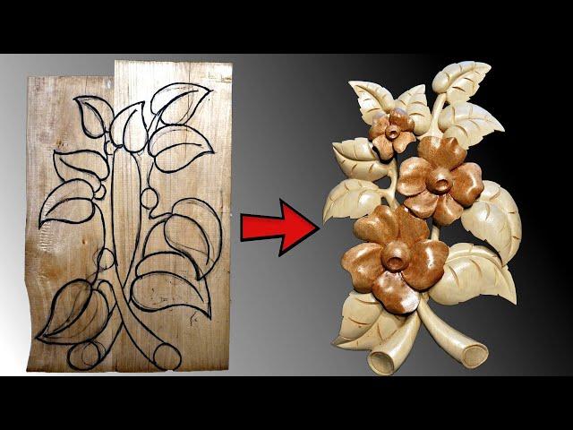 Mahogany flowers carved in wood - wall sculpture - Wood Carving