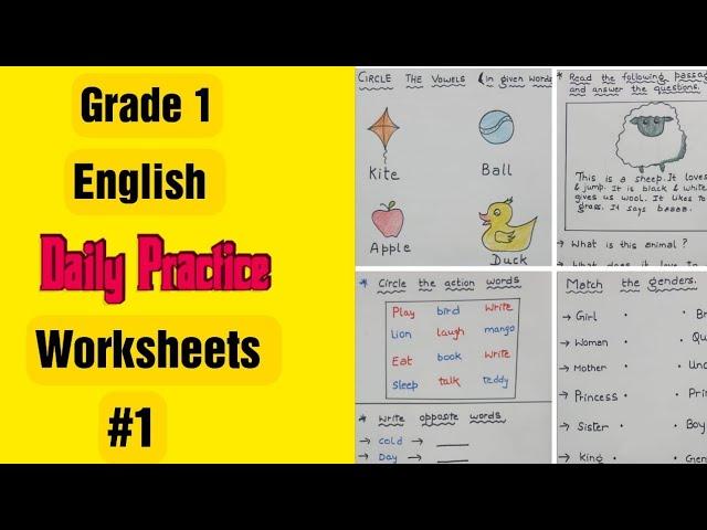 Grade 1 English Daily Practice Worksheets #1 | Homeschooling Grade 1 English Worksheets #1