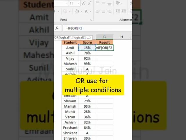 Excel basic formulas, excel if and OR formula with detail #skills #msword #excel #msoffice#msexcel