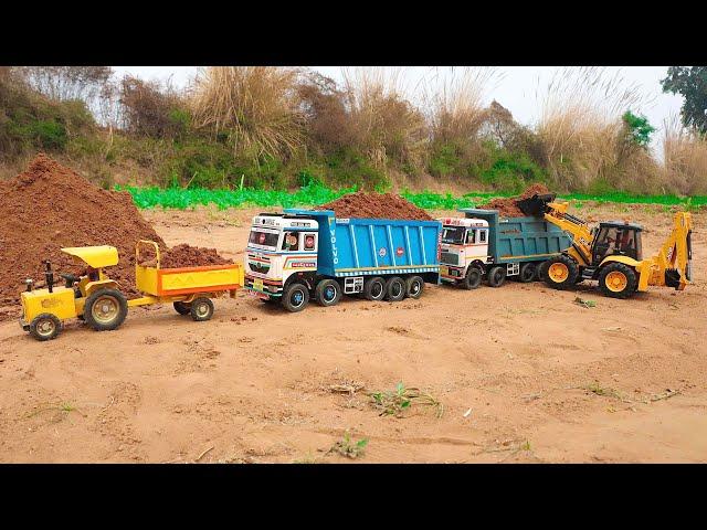 Jcb fully loading sand Tata truck and john Deere tractor trolley | jcb tractor cartoon