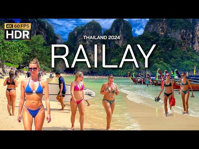  4K HDR | Walking Railay Beach in Krabi Thailand 2024 | BEST Place in the World