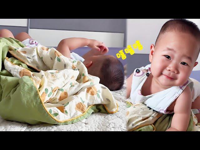 [Super cute twins] When they wake up  they don't cry or make noise. They play with their fingers qu