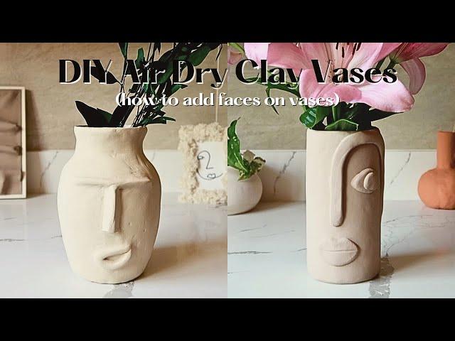 AIR DRY CLAY FACE VASES | How to add boho & modern faces on vases