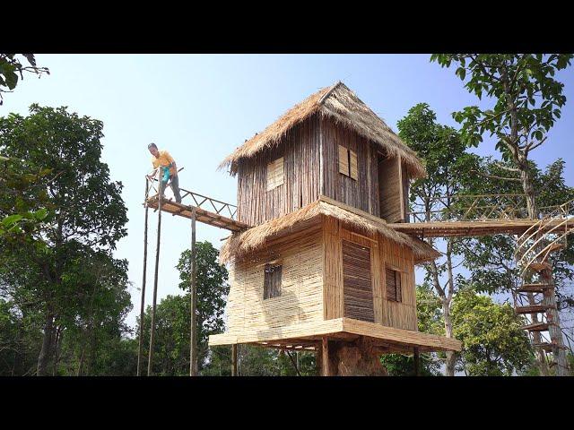 I Built a Modern Bamboo Storey House and Slide to Underground Swimming Pool for Live Alone in Woods