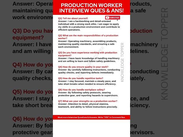 Production Worker Job Interview Questions and Answer