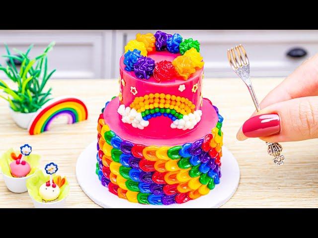 Making a Mini Rainbow Cake | Colorful Cake Decorating DIY | Happy Cake
