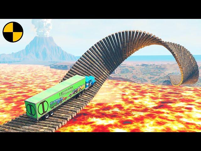 Cars vs Impossible Loop Bridge but The Floor is Lava  BeamNG.Drive