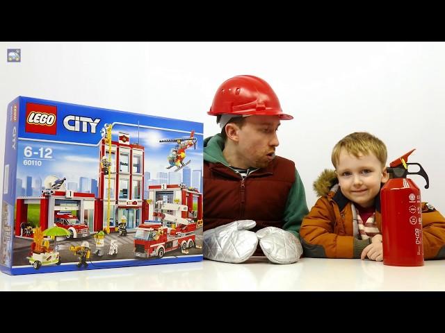 Eli teaches Papa to be a fireman and with Lego City Fire Station 60110