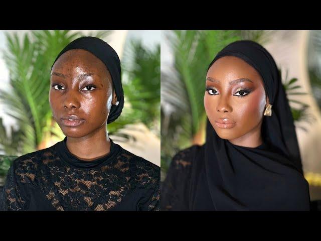 MAKEUP TUTORIAL ON A DARK SKIN | CLIENT TRANSFORMATION #hijabmakeup #nigerianbridalmakeup #makeup