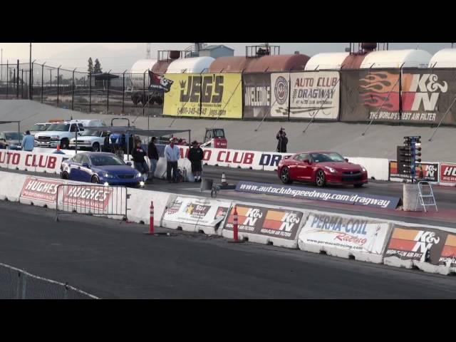2009 Nissan GT-R (Stock) Vs. 2008 Lexus IS-F (BPU) 3rd Run @ Auto Club Speedway Fontana