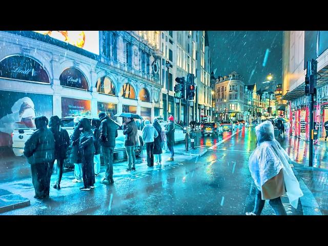 London’s FIRST Snow, Sleet & Rain Walk in 2025 ️ Central London West End Winter Tour  4K HDR